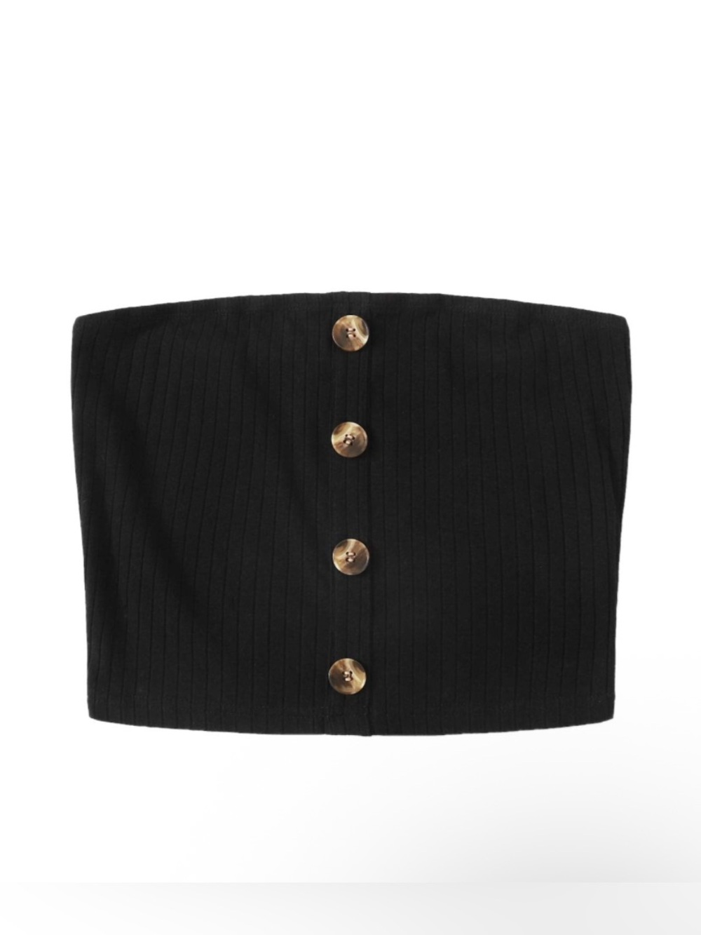 SHEIN Black Ribbed Strapless Button Crop Top